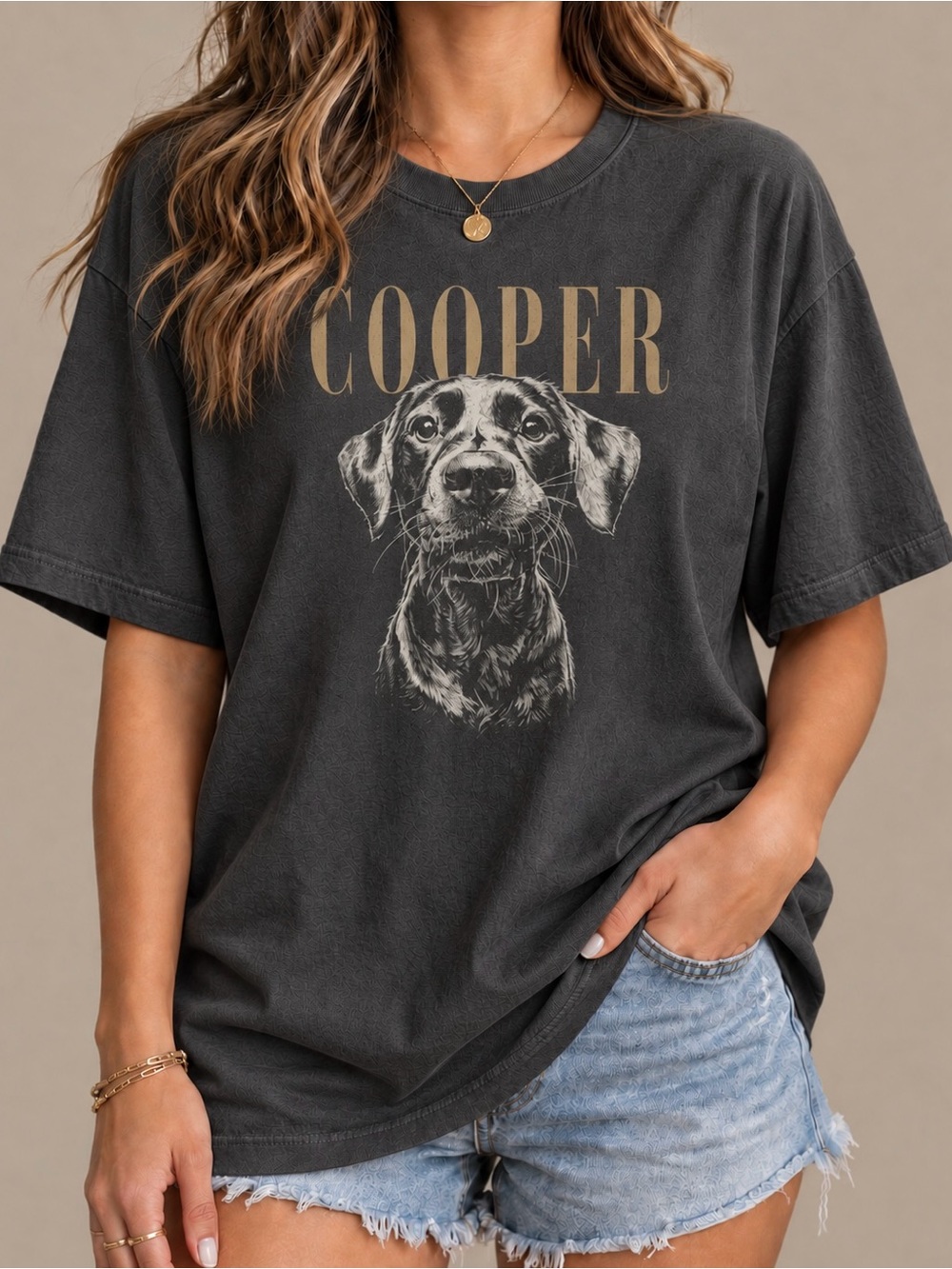 Dog Mom Cooper Black Lab Portrait Grunge Aesthetic Statement Womens Graphic Tee